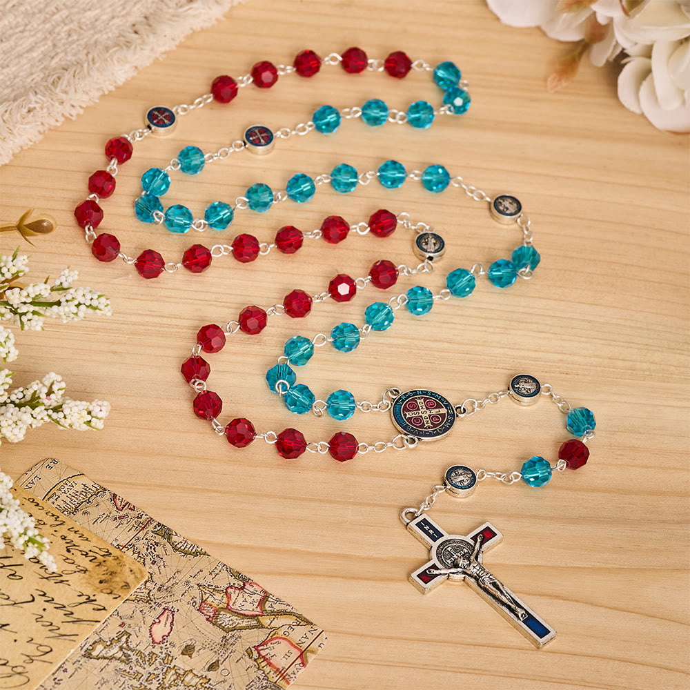 FREE Today: Faceted Crystal St. Benedict Rosary With Enamel Crucifix: Emblem of Solid Heavenly Shelter - Crucifix - image 0