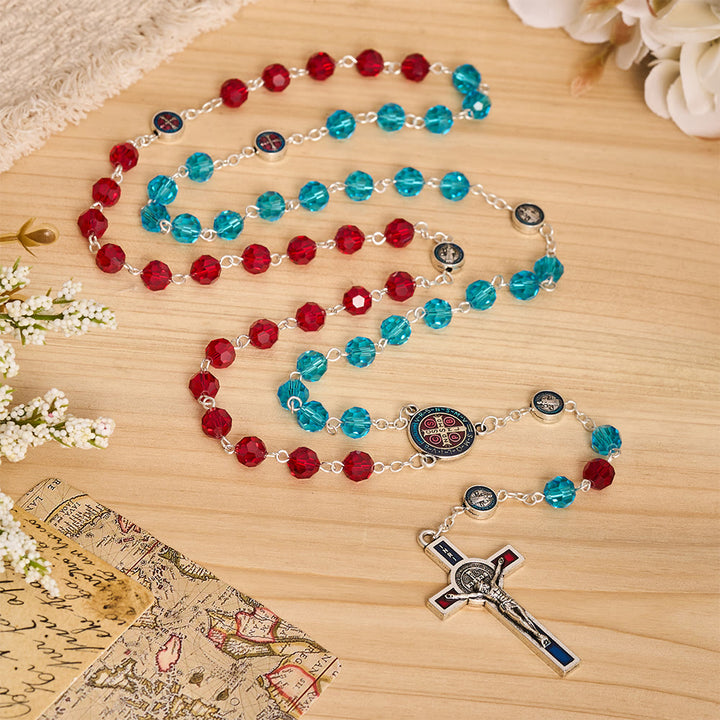 FREE Today: Faceted Crystal St. Benedict Rosary With Enamel Crucifix: Emblem of Solid Heavenly Shelter - Crucifix - image 0