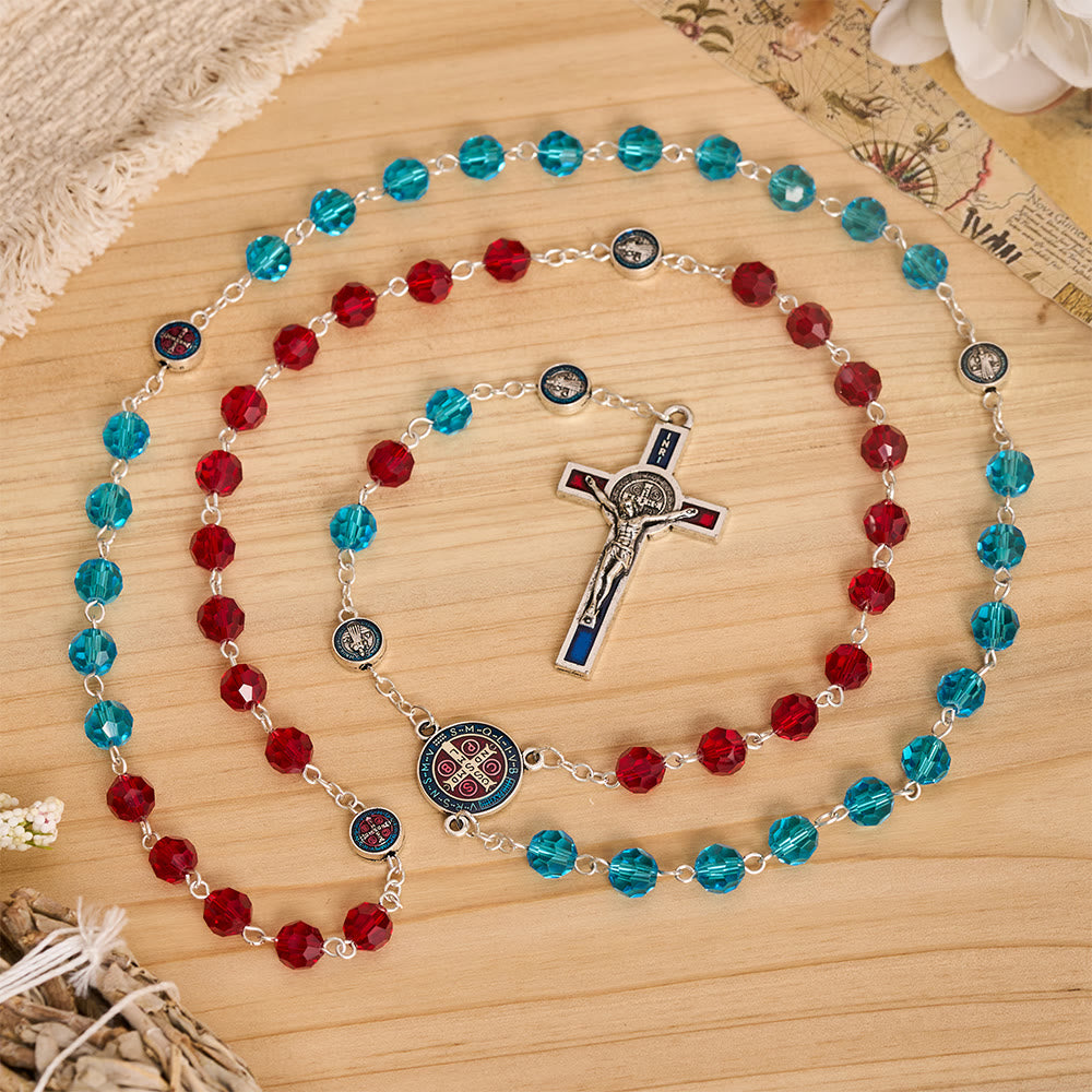 FREE Today: Faceted Crystal St. Benedict Rosary With Enamel Crucifix: Emblem of Solid Heavenly Shelter - image 2