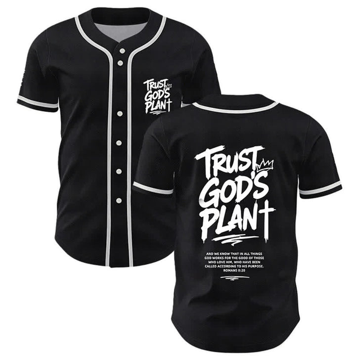 Christianartworkshop Trust God's Plan Mesh Button Up Baseball Jersey - Black - 5XL - image 0