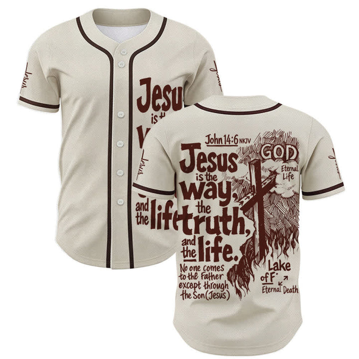Christianartworkshop Jesus Is The Way Mesh Baseball Jersey - Beige - 5XL - image 0