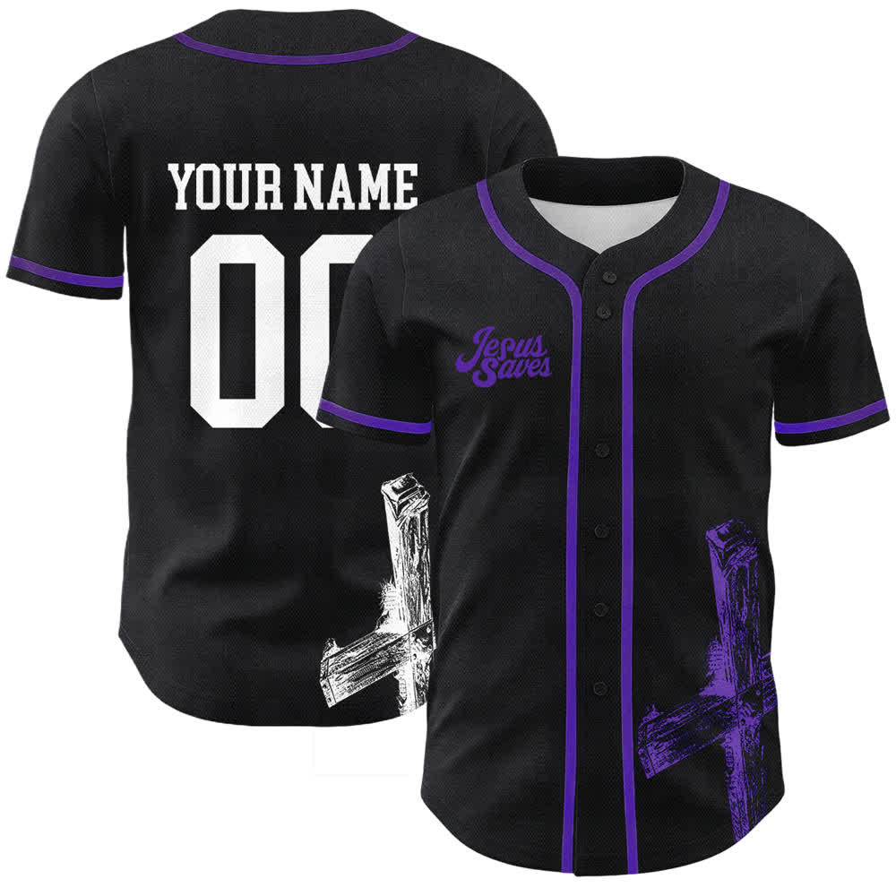Christianartworkshop Jesus Saves Custom Name Baseball Jersey - Name & Number Customized - Purple - 5XL - image 9