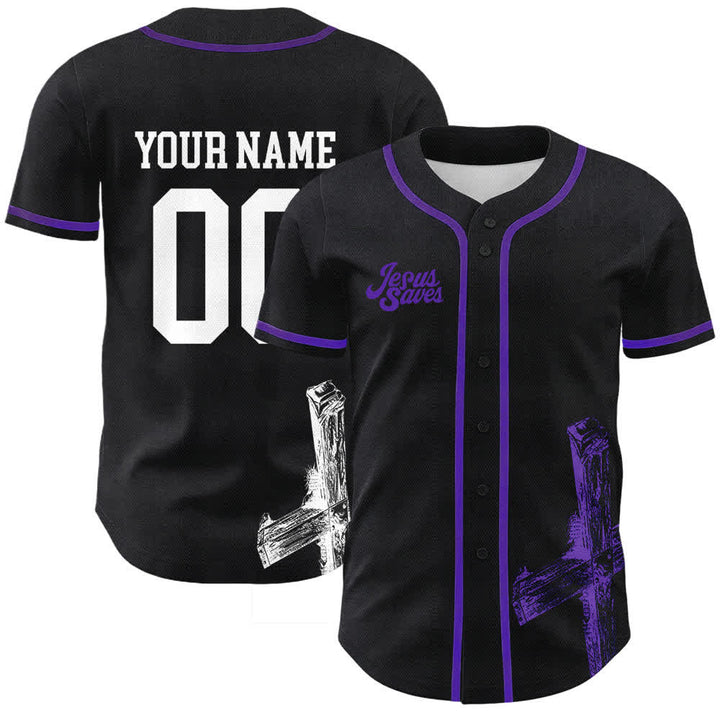 Christianartworkshop Jesus Saves Custom Name Baseball Jersey - Name & Number Customized - Purple - 5XL - image 9