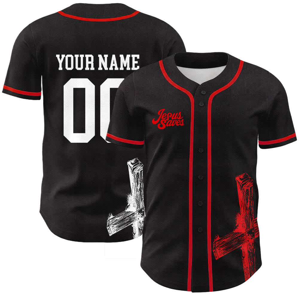 Christianartworkshop Jesus Saves Custom Name Baseball Jersey - Name & Number Customized - Red - 5XL - image 15