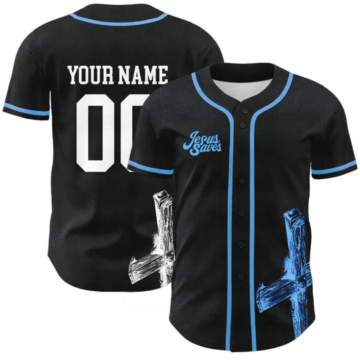 Christianartworkshop Jesus Saves Custom Name Baseball Jersey - Name & Number Customized - Sky Blue - 5XL - image 3