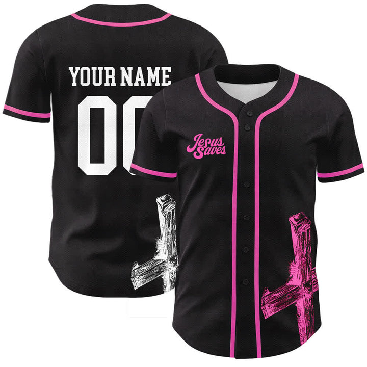Christianartworkshop Jesus Saves Custom Name Baseball Jersey - Name & Number Customized - Pink - 5XL - image 24