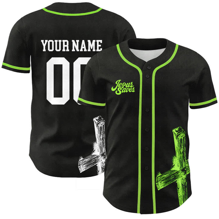 Christianartworkshop Jesus Saves Custom Name Baseball Jersey - Name & Number Customized - Green - 5XL - image 21