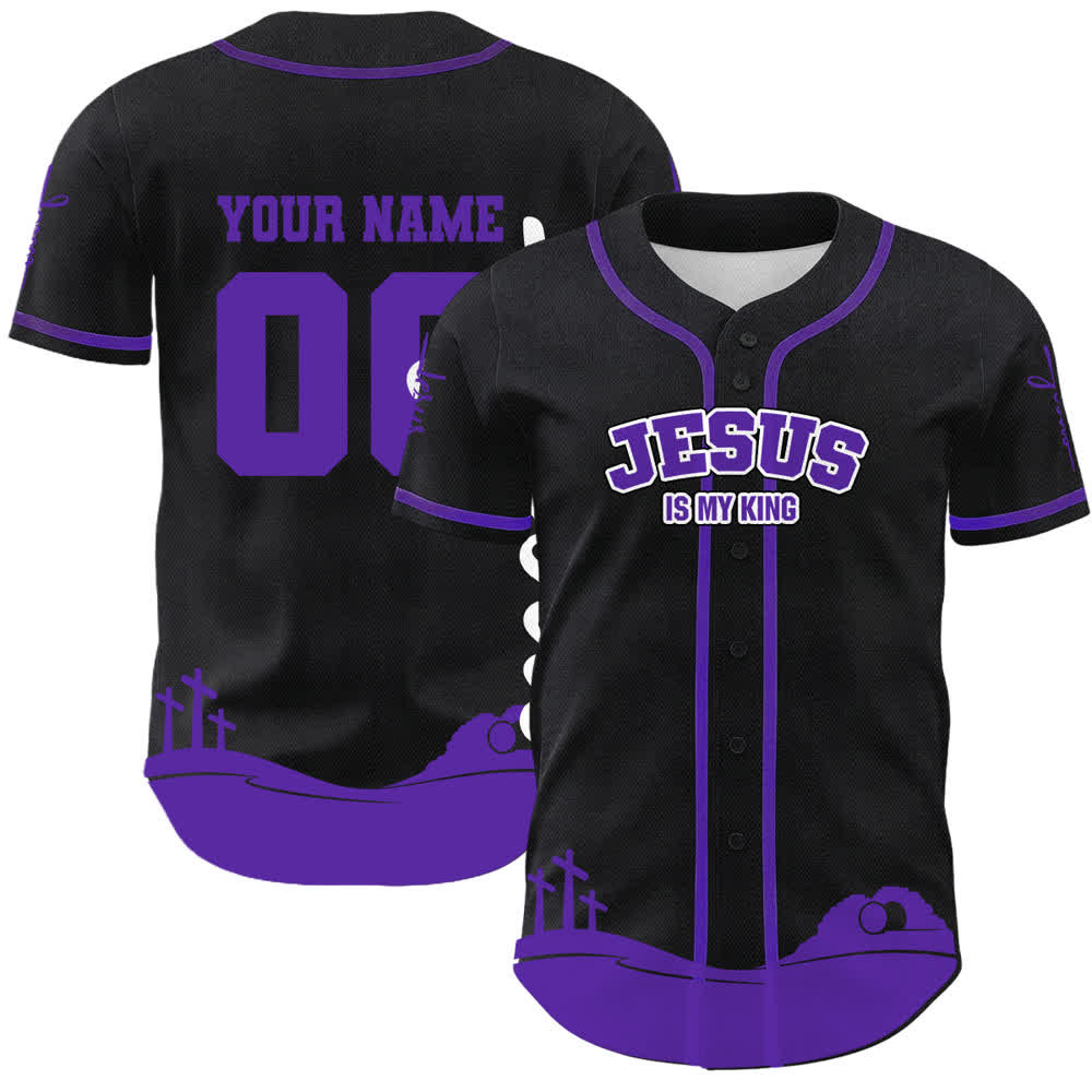 Christianartworkshop Jesus Is My King Personalized Mesh Baseball Jersey - Name & Number Customized - Purple - 5XL - image 6