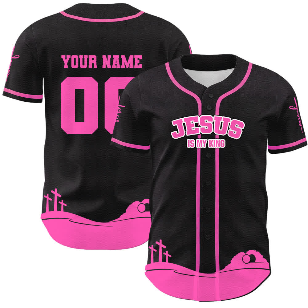 Christianartworkshop Jesus Is My King Personalized Mesh Baseball Jersey - Name & Number Customized - Pink - 5XL - image 21