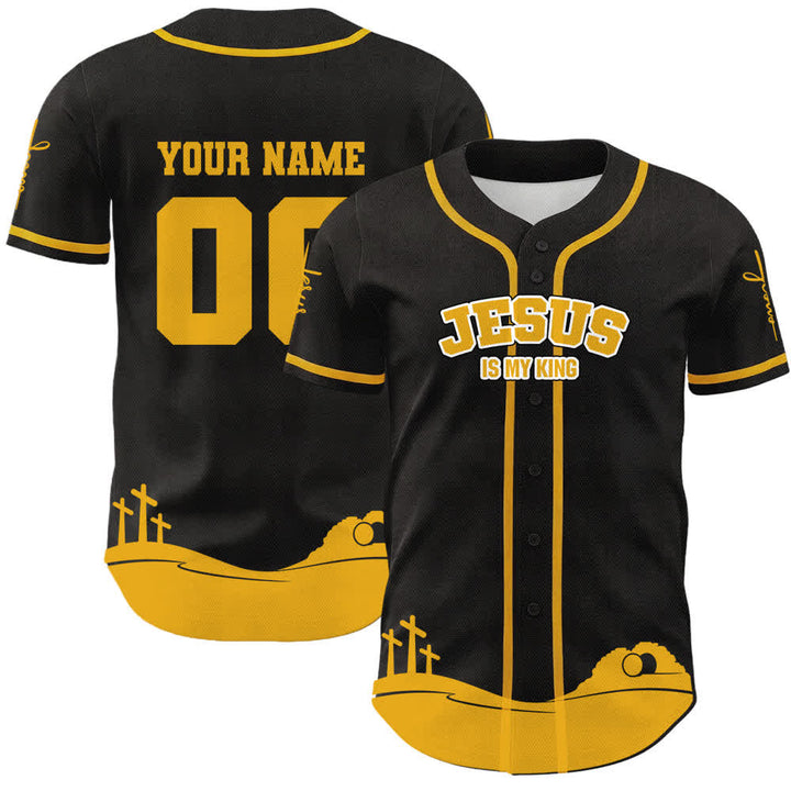 Christianartworkshop Jesus Is My King Personalized Mesh Baseball Jersey - Name & Number Customized - Yellow - 5XL - image 18