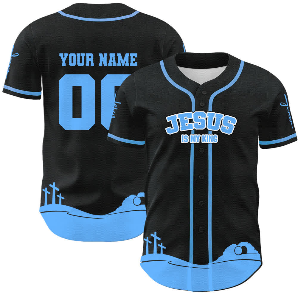 Christianartworkshop Jesus Is My King Personalized Mesh Baseball Jersey - Name & Number Customized - Sky Blue - 5XL - image 12