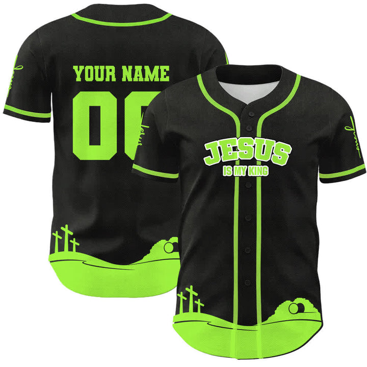 Christianartworkshop Jesus Is My King Personalized Mesh Baseball Jersey - Name & Number Customized - Green - 5XL - image 24