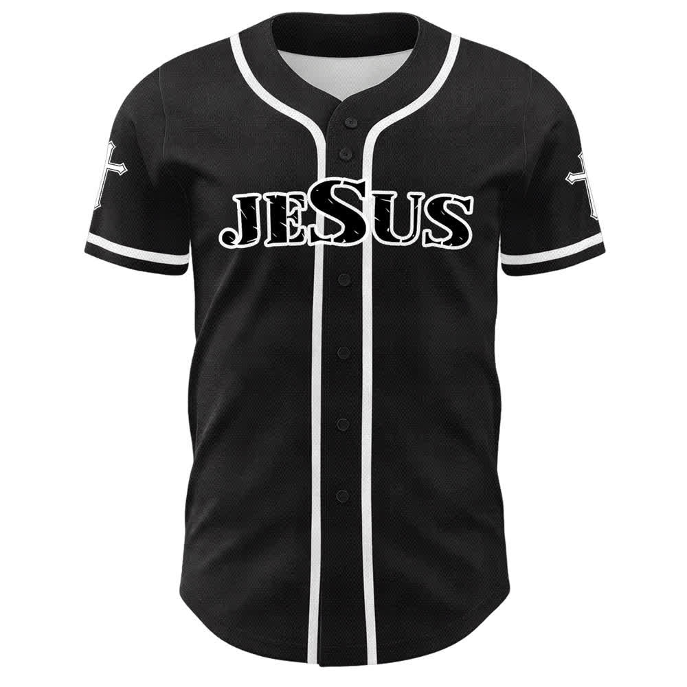 Christianartworkshop Jesus Cross Black Gold Button Up Baseball Jersey - image 5