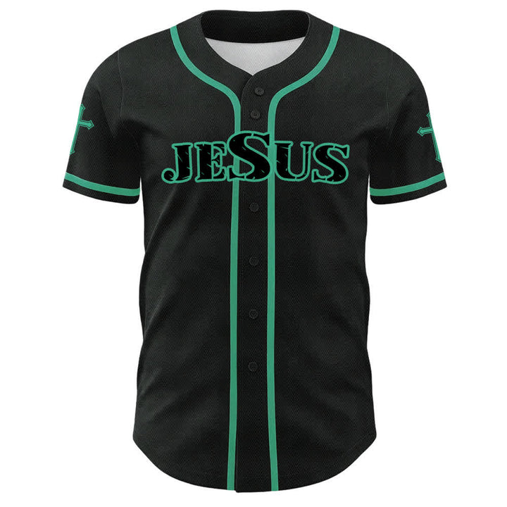 Christianartworkshop Jesus Cross Black Gold Button Up Baseball Jersey - image 8
