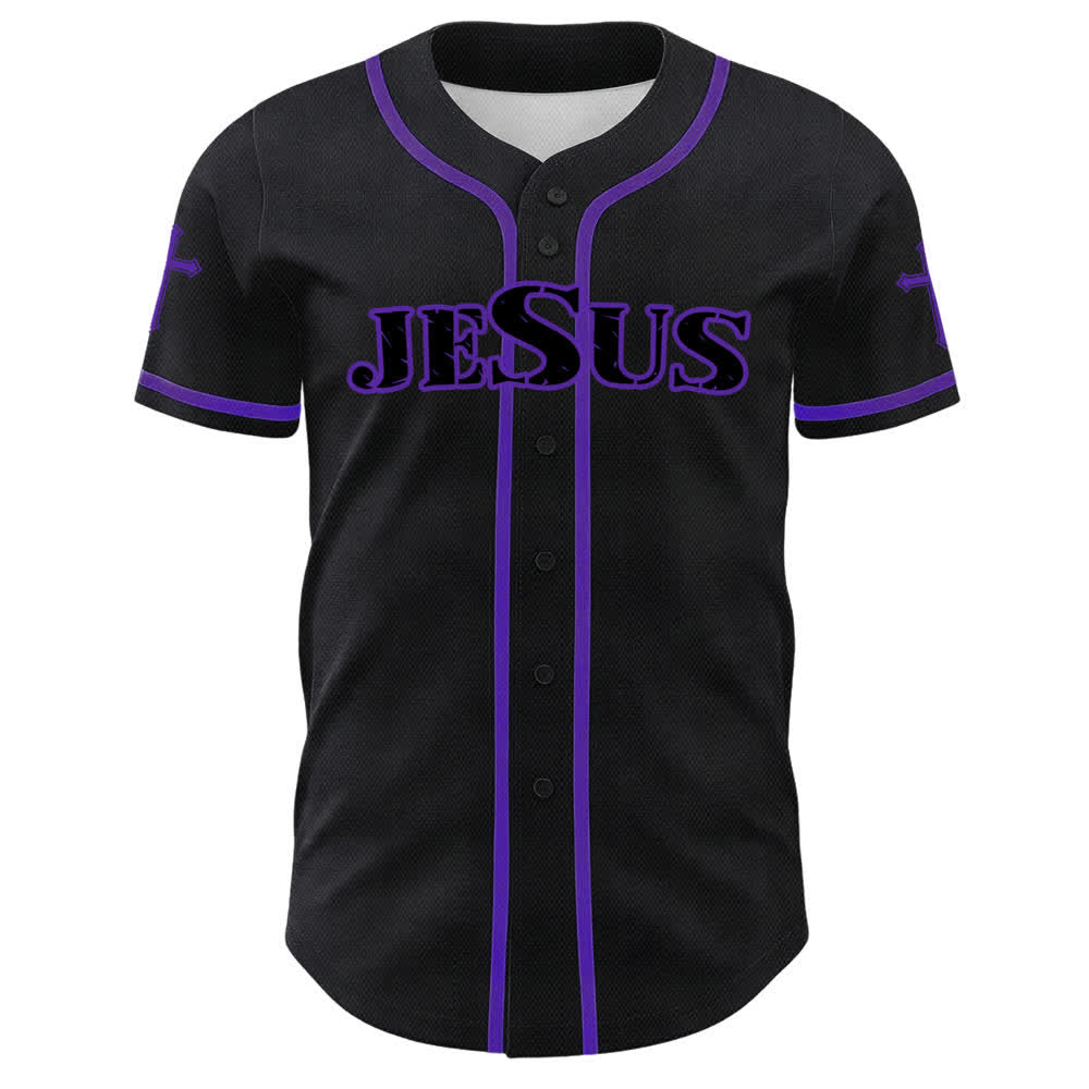 Christianartworkshop Jesus Cross Black Gold Button Up Baseball Jersey - image 14