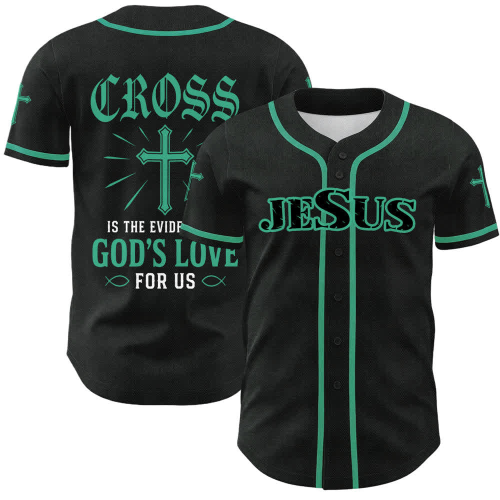 Christianartworkshop Jesus Cross Black Gold Button Up Baseball Jersey - Lake Blue - 5XL - image 6