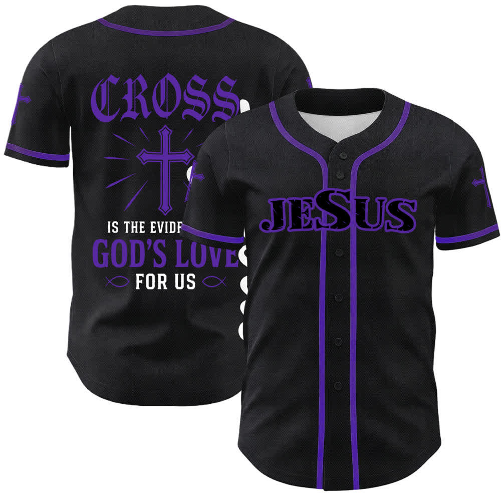 Christianartworkshop Jesus Cross Black Gold Button Up Baseball Jersey - Purple - 5XL - image 12