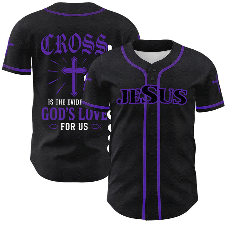 Christianartworkshop Jesus Cross Black Gold Button Up Baseball Jersey - Purple - 5XL - image 12