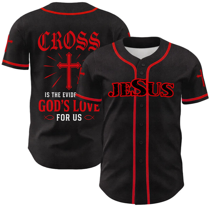 Christianartworkshop Jesus Cross Black Gold Button Up Baseball Jersey - Red - 5XL - image 24