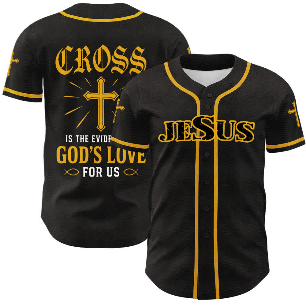 Christianartworkshop Jesus Cross Black Gold Button Up Baseball Jersey - Yellow - 5XL - image 0