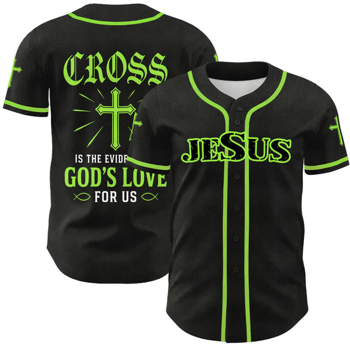 Christianartworkshop Jesus Cross Black Gold Button Up Baseball Jersey - Green - 5XL - image 18