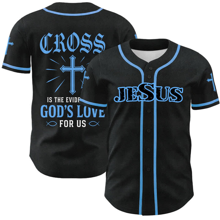 Christianartworkshop Jesus Cross Black Gold Button Up Baseball Jersey - Sky Blue - 5XL - image 15