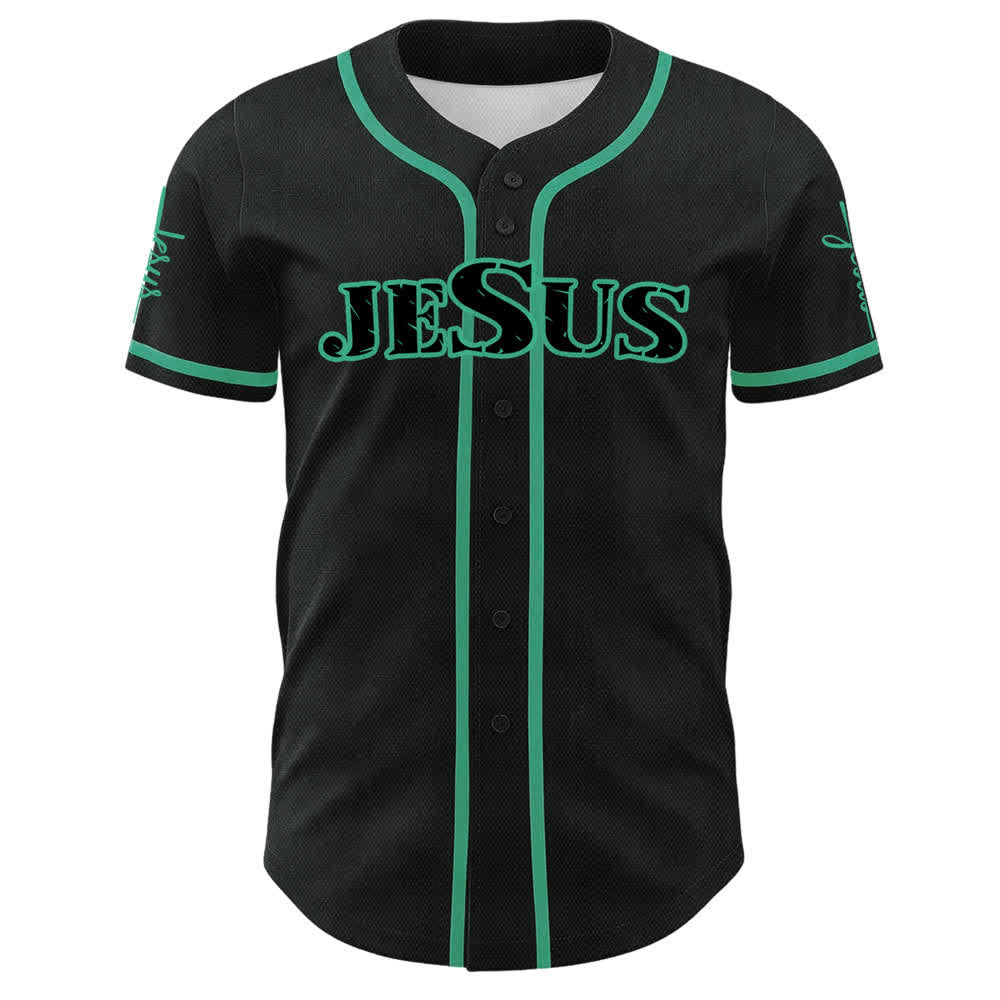 Christianartworkshop Jesus Black Red Button Up Baseball Jersey - image 8