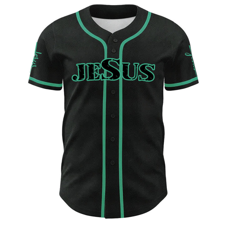 Christianartworkshop Jesus Black Red Button Up Baseball Jersey - image 8