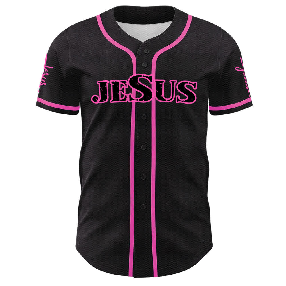 Christianartworkshop Jesus Black Red Button Up Baseball Jersey - image 14