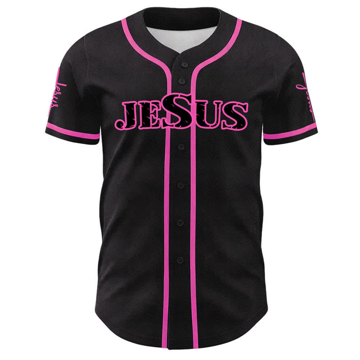 Christianartworkshop Jesus Black Red Button Up Baseball Jersey - image 14