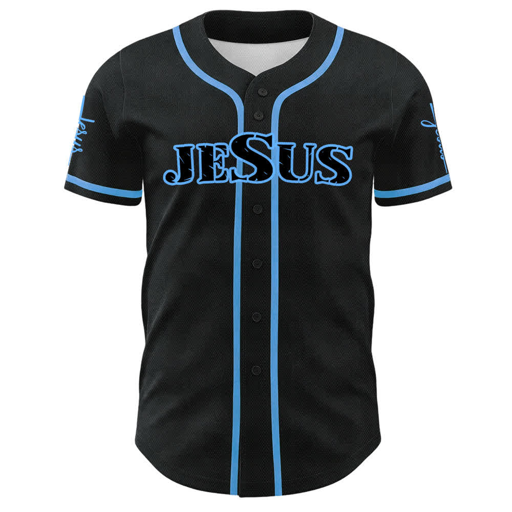 Christianartworkshop Jesus Black Red Button Up Baseball Jersey - image 17