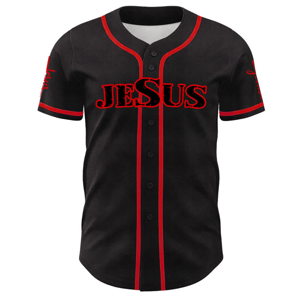 Christianartworkshop Jesus Black Red Button Up Baseball Jersey - image 2