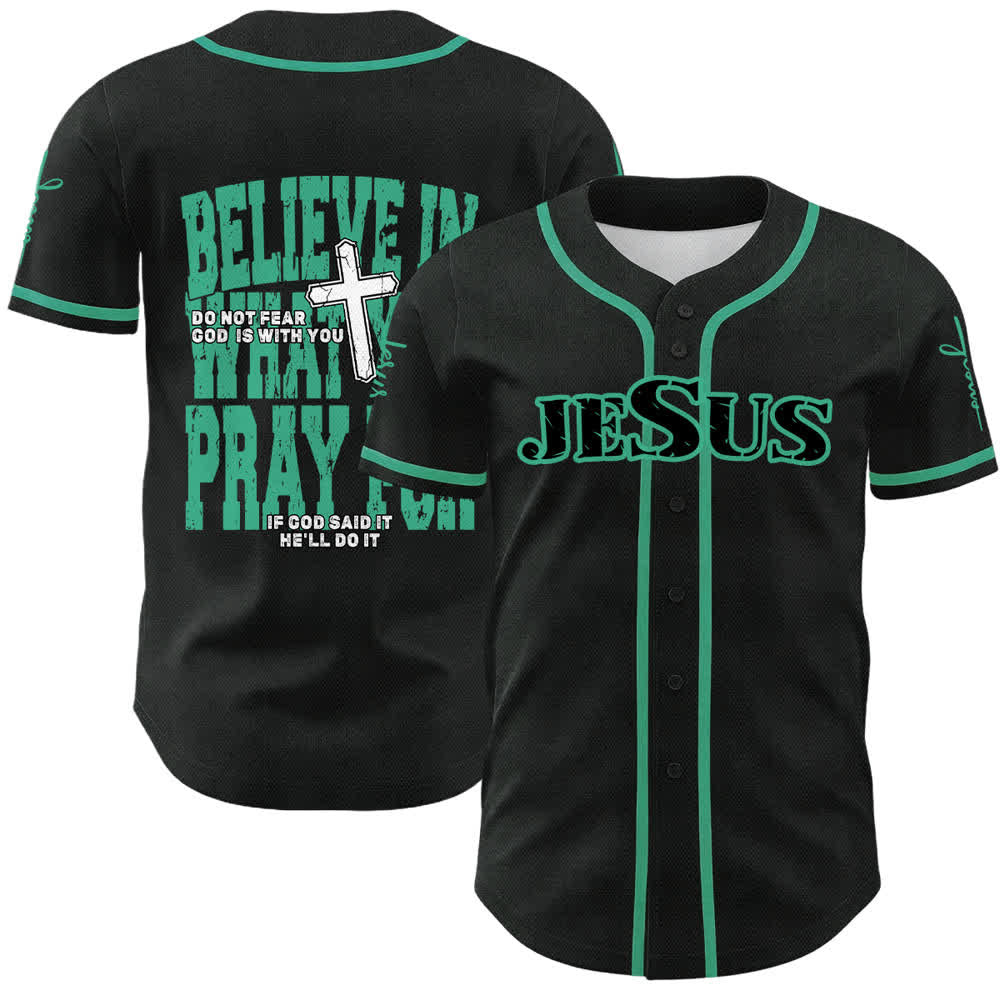 Christianartworkshop Jesus Black Red Button Up Baseball Jersey - Lake Blue - 5XL - image 6
