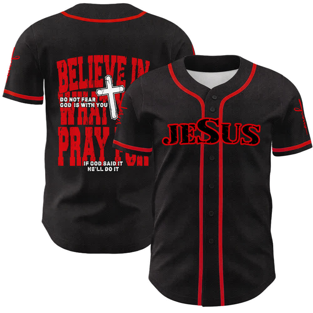 Christianartworkshop Jesus Black Red Button Up Baseball Jersey - Red - 5XL - image 0