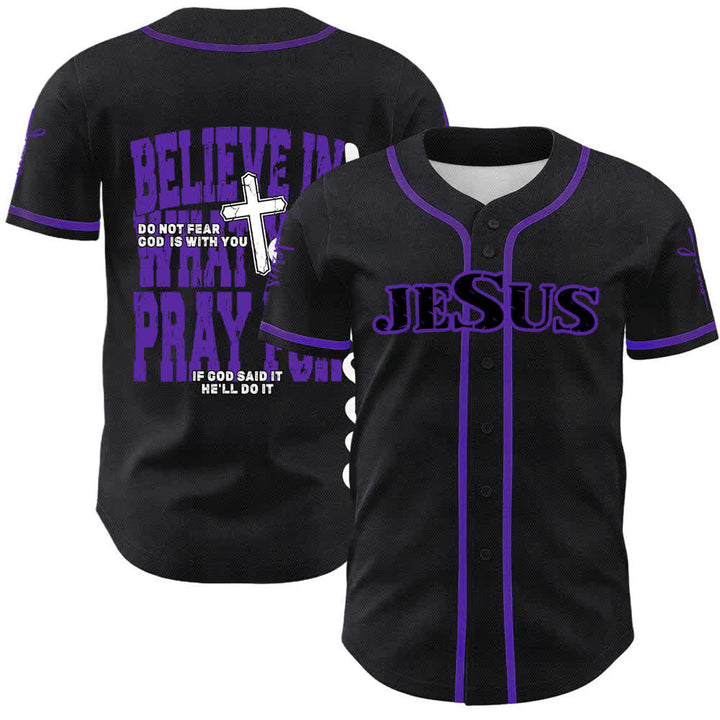 Christianartworkshop Jesus Black Red Button Up Baseball Jersey - Purple - 5XL - image 9