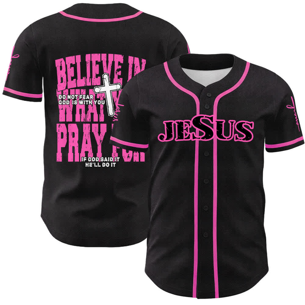 Christianartworkshop Jesus Black Red Button Up Baseball Jersey - Pink - 5XL - image 12
