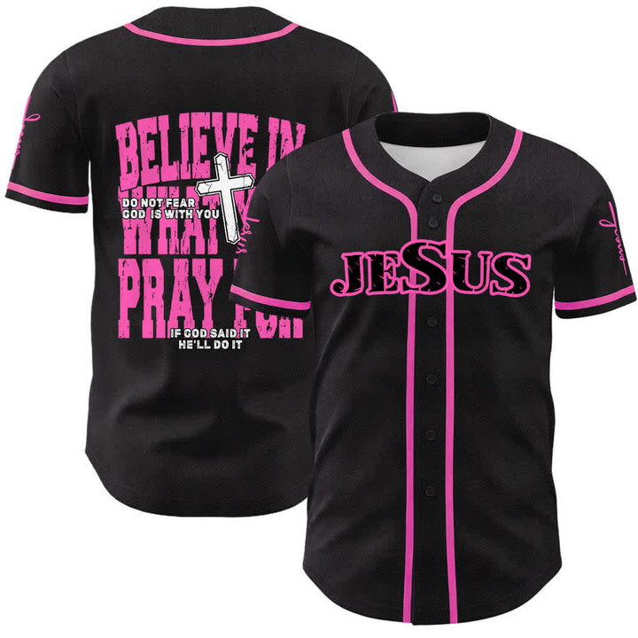 Christianartworkshop Jesus Black Red Button Up Baseball Jersey - Pink - 5XL - image 12