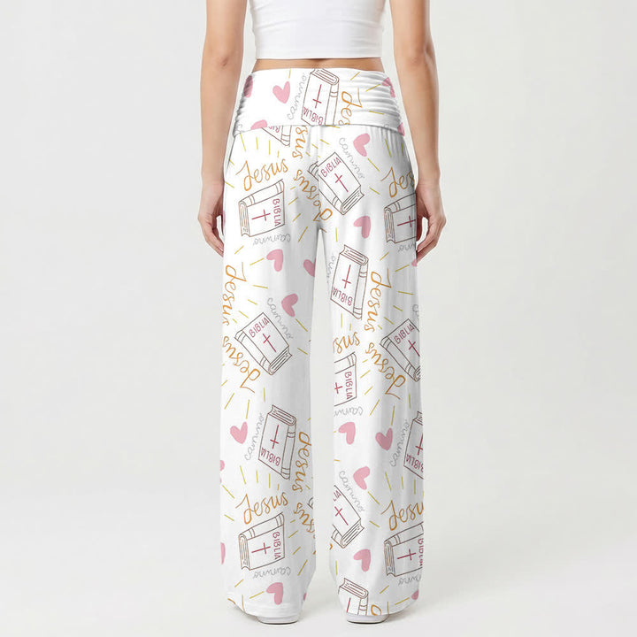 Christianartworkshop Jesus Script Heart Print Lounge Wide Leg Pants - image 2