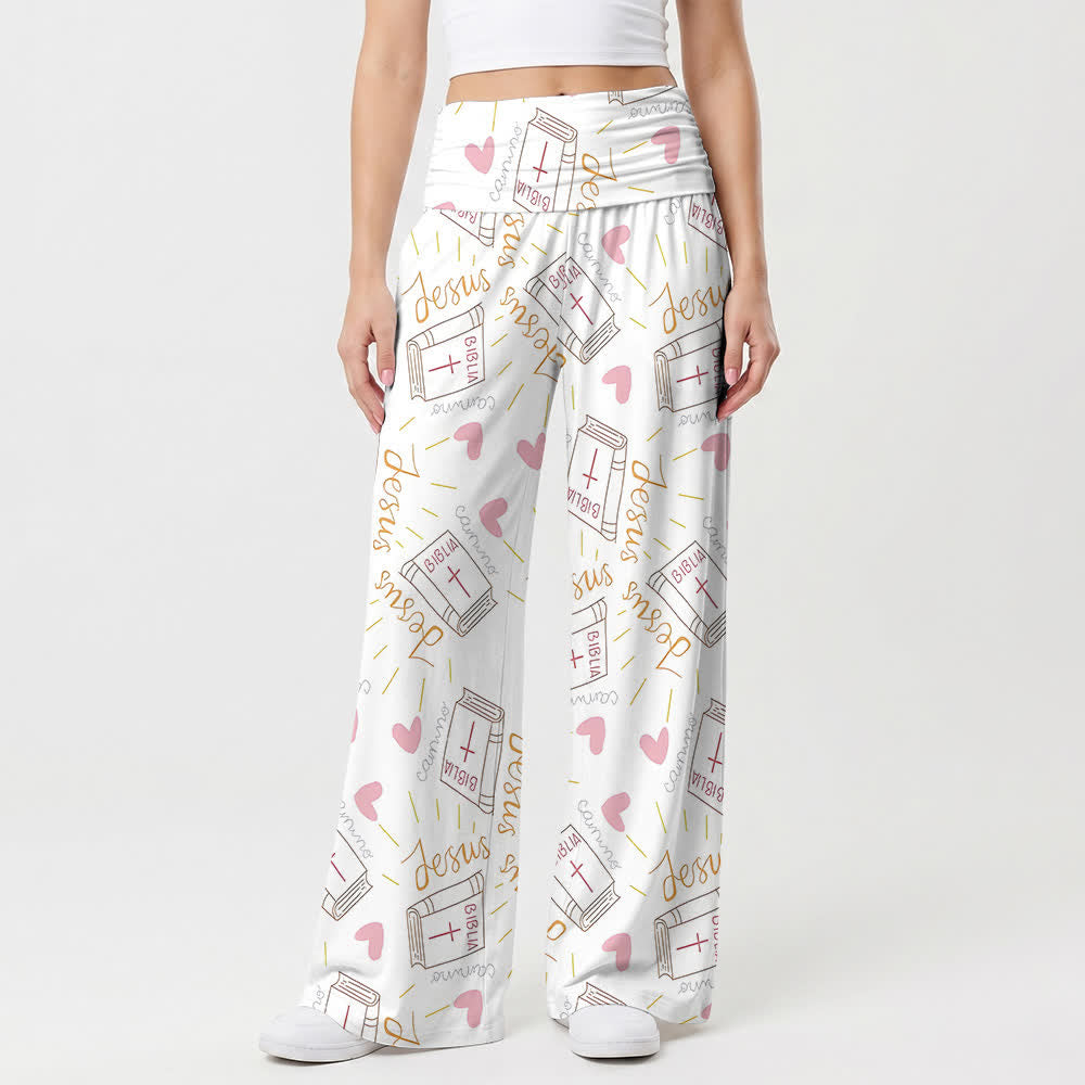 Christianartworkshop Jesus Script Heart Print Lounge Wide Leg Pants - image 1