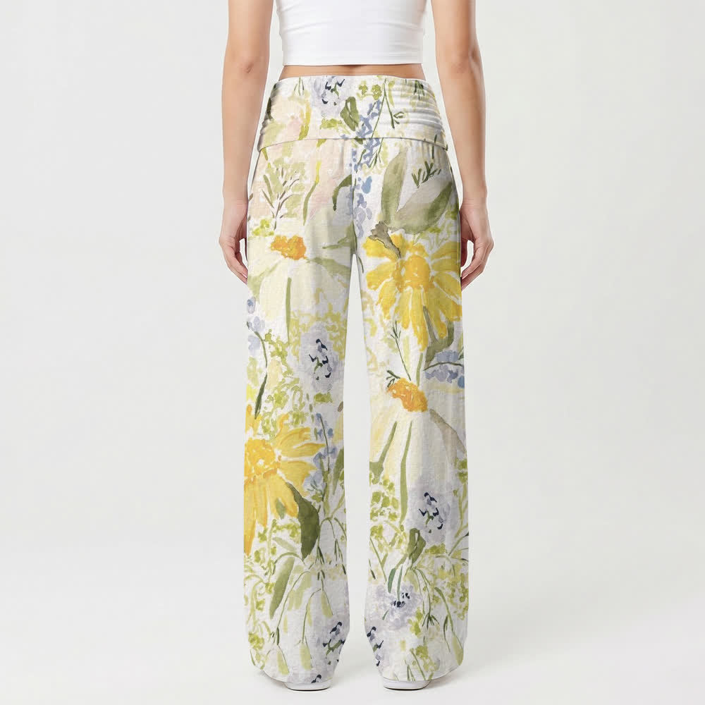 Christianartworkshop Meadow Bloom Foldover Waist Women's Wide Leg Pants - image 2