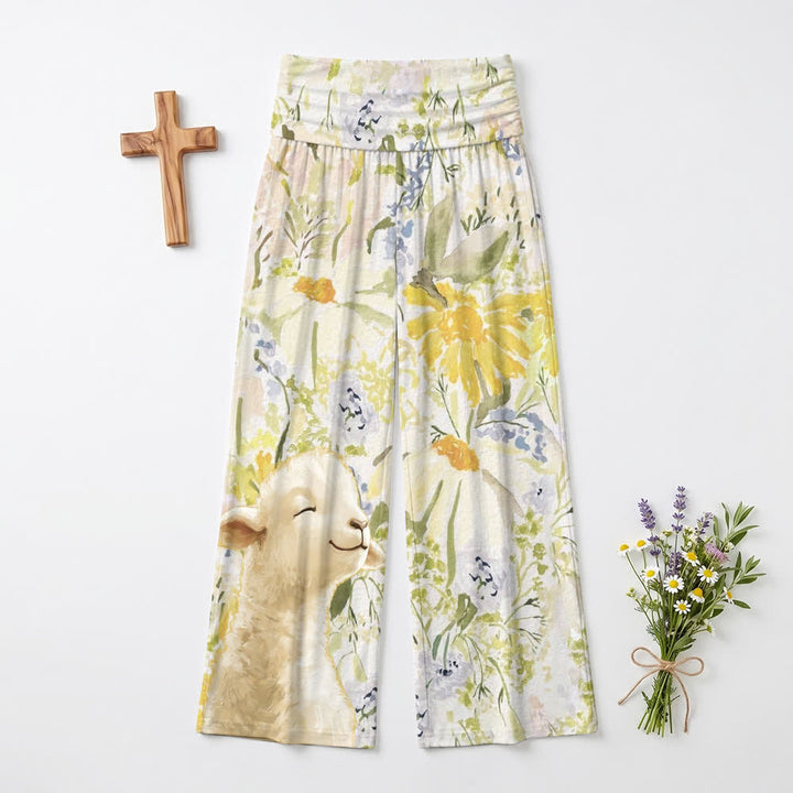 Christianartworkshop Meadow Bloom Foldover Waist Women's Wide Leg Pants - US22,UK/AU26,EU54 - image 0