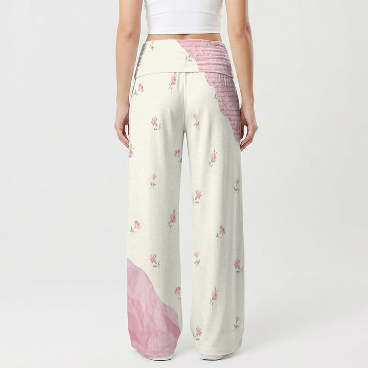 Christianartworkshop Blush Rose Patchwork High Waist Lounge Women's Wide Leg Pants - image 2