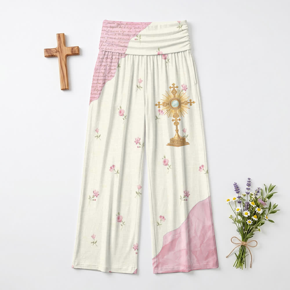 Christianartworkshop Blush Rose Patchwork High Waist Lounge Women's Wide Leg Pants - US22,UK/AU26,EU54 - image 0