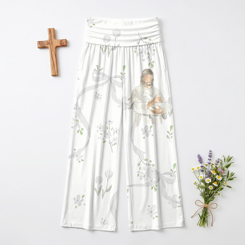 Christianartworkshop Serene Watercolor Floral High Waist Wide Leg Pants - US22,UK/AU26,EU54 - image 0