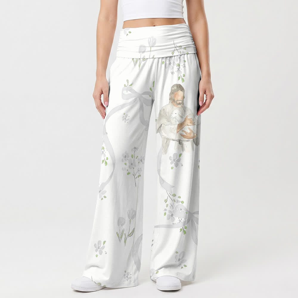 Christianartworkshop Serene Watercolor Floral High Waist Wide Leg Pants - image 1