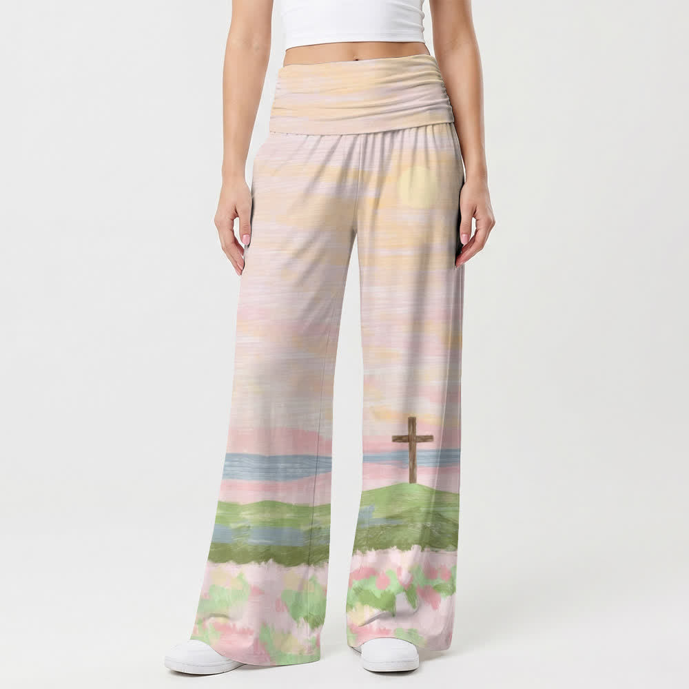Christianartworkshop Watercolor Cross Landscape Lounge Wide Leg Pants - image 1