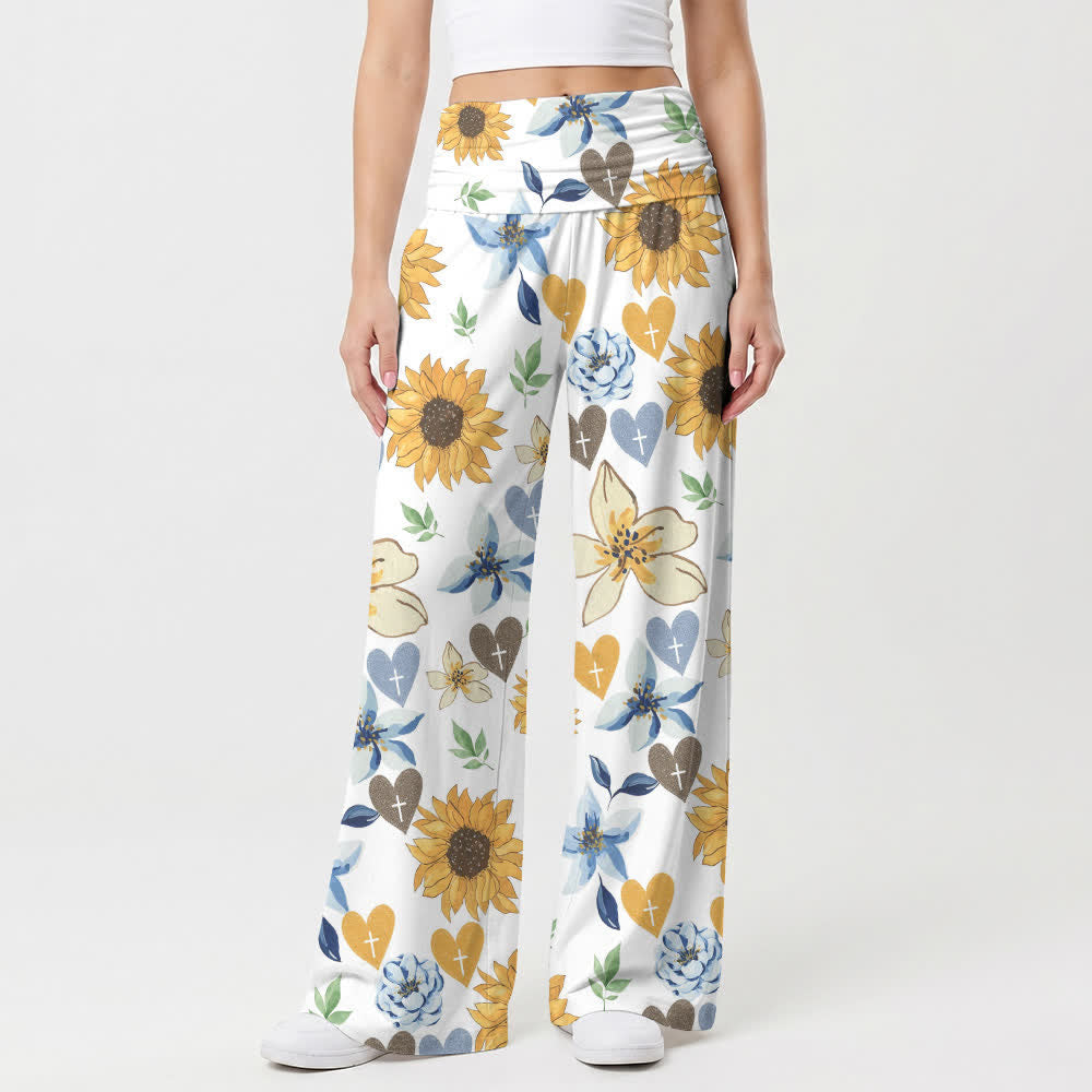Christianartworkshop Sunflower Heart Print Lounge Women's Wide Leg Pants - image 1