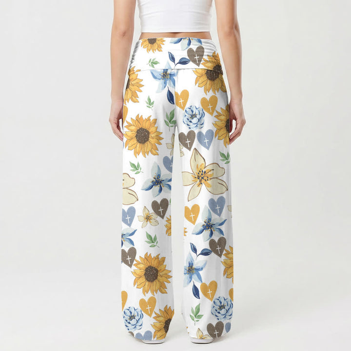 Christianartworkshop Sunflower Heart Print Lounge Women's Wide Leg Pants - image 2