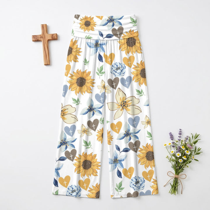 Christianartworkshop Sunflower Heart Print Lounge Women's Wide Leg Pants - US22,UK/AU26,EU54 - image 0