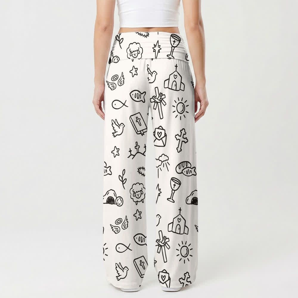 Christianartworkshop Dove And Church Sketch Lounge Women's Wide Leg Pants - image 2